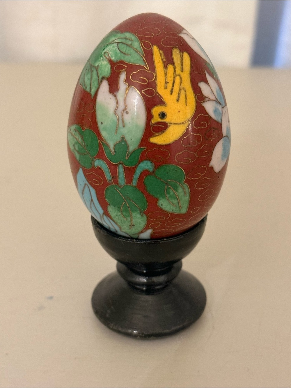 Vtg Chinese Cloisonne Egg 2.5” Red *NO STAND